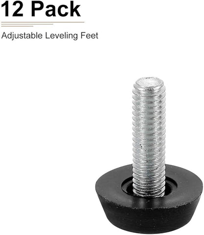 M6x16x22mm(DxLxOD) Screw on Furniture Glide Leveling Feet - 12Pack - Good for Furniture - Adjustable Thread Furniture Levelers - Black