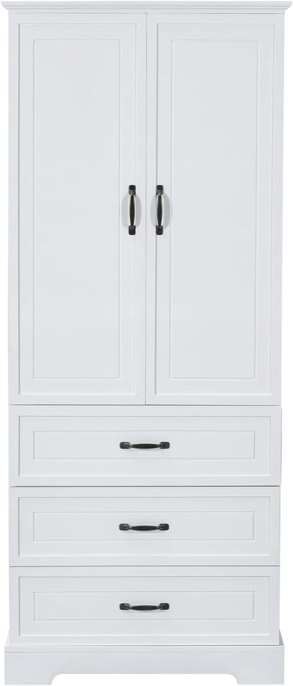 Favfurish 69" Tall Bathroom Storage Cabinet with Doors and 2 Drawers,Modern Linen Cabinets w/Adjustable Shelf & Magnetic Door Stopper,Freestanding Organizer for Dining Room,Kitchen,Office,White