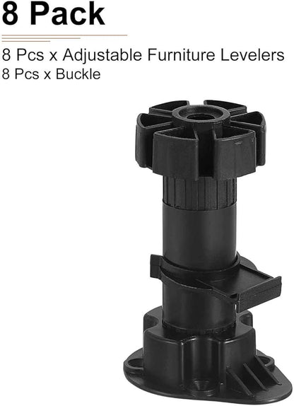 100x46mm(LxW) Adjustable Leveling Feet - 8Pack- Good for Furniture - Leveler Support Frame Replacement Legs - Black