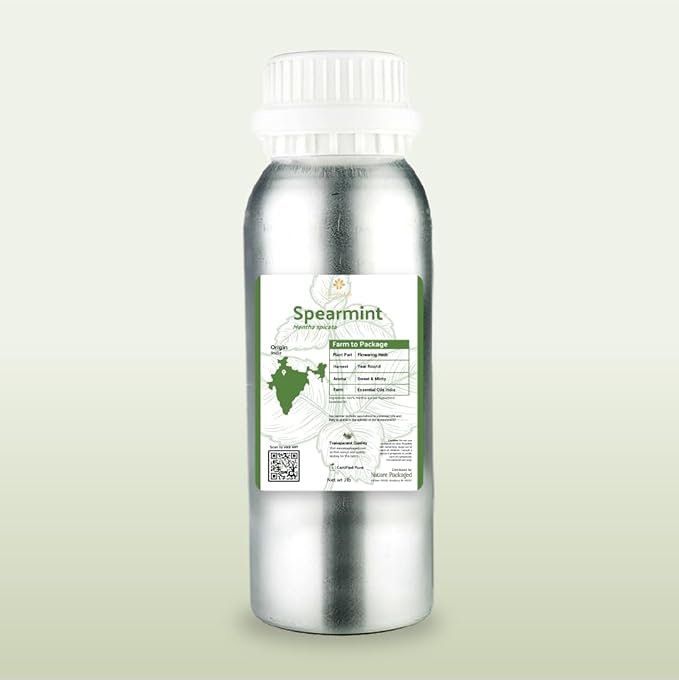 Spearmint Essential Oil - Direct from Essential Oils India - Steam Distilled - Aceite Esencial de Menta Verde for Aromatherapy, Massage, Diffuser, DIY Candle and Soap Making - 15ml