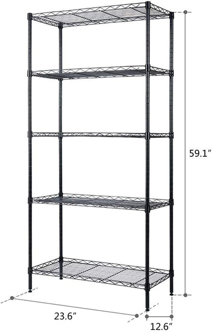 BNSPLY 5 Tier Wire Shelving Unit, Height Adjustable Wire Shelves, Metal Storage Rack Organizer for Laundry, Kitchen, Bathroom, Pantry, Closet (12.6" D x 23.6" W x 59" H, Black)