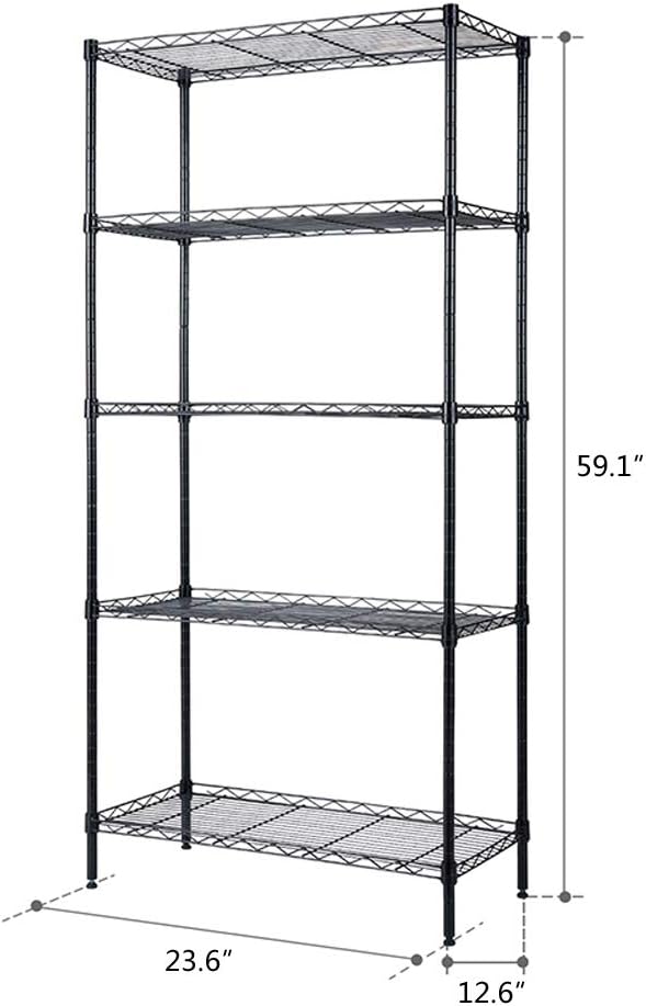 5 Tier Storage Racks Shelving, Heavy Steel Pantry Shelves, Adjustable Wire Shelving Rack, Suitable for Garage, Kitchen, Bathroom, Office, 24" W x 13" D x 59" H, Black