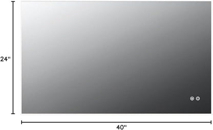 TETOTE 40 x 24 LED Backlit Vanity Mirror Bathroom,3Color White/Warm/Natural,Anti-Fog Lighted Mirror,Dimmable,Wall Mounted