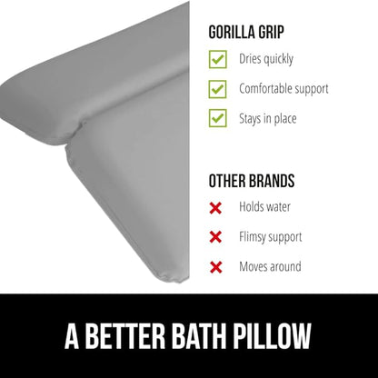 GORILLA GRIP Bath Pillow for Tub, Improved Suction Cups, Luxury Bathtub Pillows, Headrest for Neck and Back Support, Relaxing Home Spa, Hot Tubs and Bathroom Essentials, Gifts for Women, 3 Panel Gray