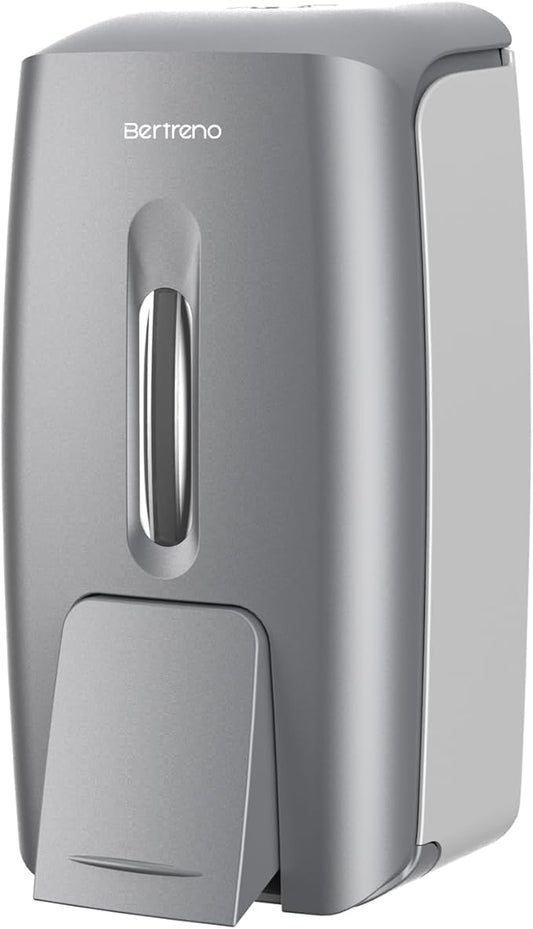Commercial Soap Dispenser Wall Mount Manual Pump Hand Soap Dispenser 800ml Gel Liquid Hand Sanitizer Dispenser Self Adhesive for Home Bathroom (Silver)