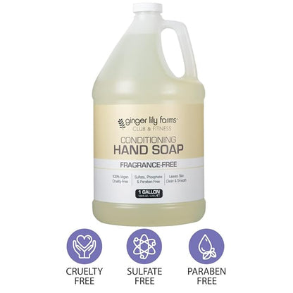 Ginger Lily Farms Club & Fitness Conditioning Liquid Hand Soap Refill, 100% Vegan & Cruelty-Free, Fragrance Free, 1 Gallon (128 fl oz)