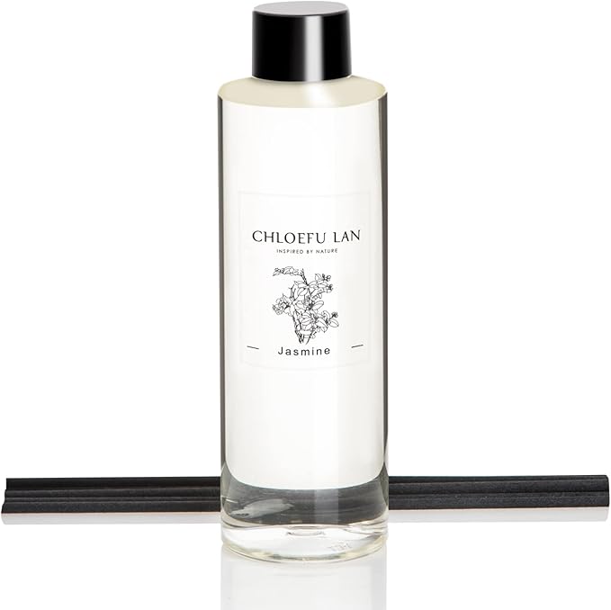 Chloefu LAN Jasmine Reéd Diffuser Refill Natural Essential Jasmine Oil 200ml/6.76 fl oz, Home & Office Decor Aromatherapy Diffuser Oil Gift Set