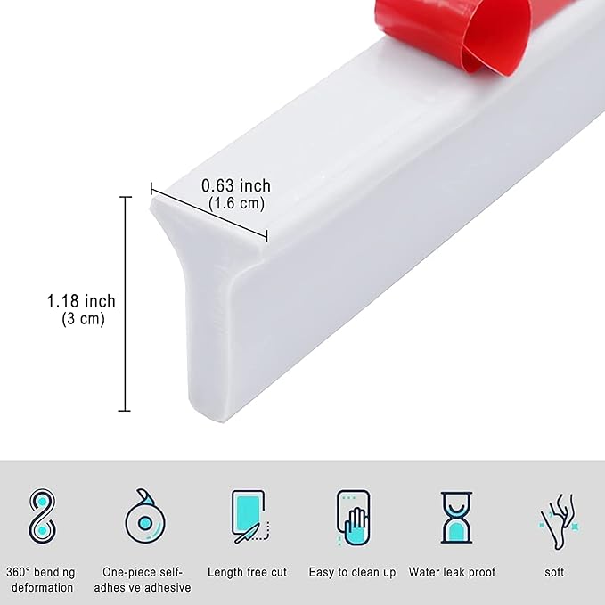 Collapsible Shower Water Guard Water Splash Guard Water Dam Barrier Shower Threshold for Shower Stall, Stay Dry Retainer for Wet and Dry Separation for Bathroom (98in)