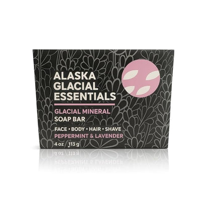 Alaska Glacial Cold-Process Mineral Clay Soap Bar made with Organic Oils | Face, Body, Shampoo & Shave | Hydrates & Detoxifies | For All Skin Types – Peppermint & Lavender, 1 Pack