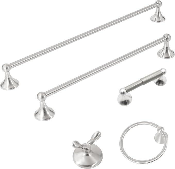 Brushed Nickel 5 Piece Bathroom Hardware Set Towel Rack Set Adjustable Expandable Bathroom Accessory kit Towel Bar for Bath Wall Mounted