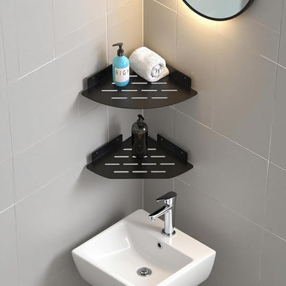 Corner Shelf Shower Caddy Hanging, Metal Floating Shelves for Wall Bathroom, Rustproof Bath Organizers With Large Capacity, Storage Organizer for Toilet, Dorm and Kitchen Black 12x8.6 inch(31x22cm)