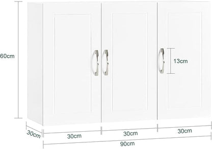 SoBuy Wall Cabinet Laundry Room, Medicine Cabinet for Kitchen Bathroom Garage, Wall Storage Cabinet with Adjustment Shelves, White FRG231-L-W