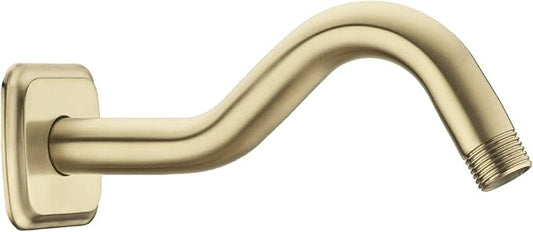 TRUSTMI 8 Inch Angled Shower Arm Extension with Flange, Stainless Steel Curved Shower Head Arm Replacement, Brushed Gold