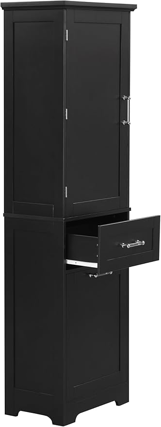 Favfurish 68" Tall Bathroom Storage Cabinet with Door and 2 Drawer,Modern Linen Cabinets w/Adjustable Shelf & Magnetic Door Stopper,Freestanding Organizer for Bath Room,Study,Office,Kitchen Black