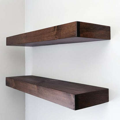 Urbandi Modern Floating Shelves 3 Inches Thick for Wall, Wide Shelves for Kitchen, Living Room, Bedroom, and Bathroom, Natural Pine Wood, Rustic Wooden Shelf, (Set of 2) (Provincial, 60Lx3Hx6D)