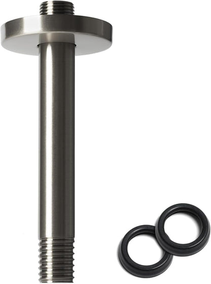 8 Inch Shower Arm with Flange, Ceiling Mounted Shower Head Extension Arm, 1/2 NPT Straight Arm for Rain Shower Head, Stainless Steel Shower Head Extension Replacement Pipe Arm, Brushed Nickel