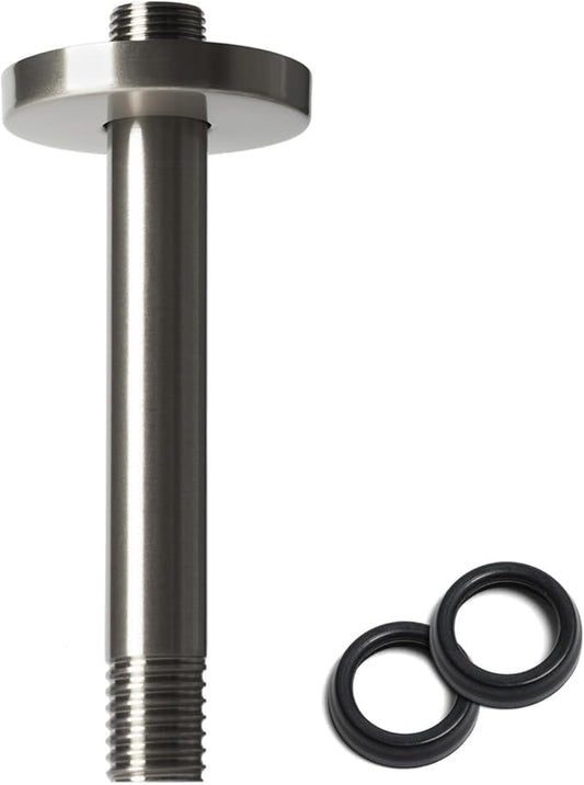 8 Inch Shower Arm with Flange, Ceiling Mounted Shower Head Extension Arm, 1/2 NPT Straight Arm for Rain Shower Head, Stainless Steel Shower Head Extension Replacement Pipe Arm, Brushed Nickel