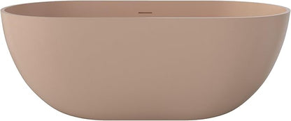 Premium 59" Pink-Sandstone Solid Surface Free Standing Tub, Upgraded Oval Resin Stone Bathtub with Overflow and Pop-up Drain