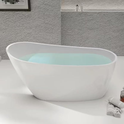 59" Free Standing Tub, Pure Acrylic Freestanding Bathtub, Stylish Stand Alone Contemporary Deep Soaking Bath Tub, cUPC Certified SY9950 (Glossy White)