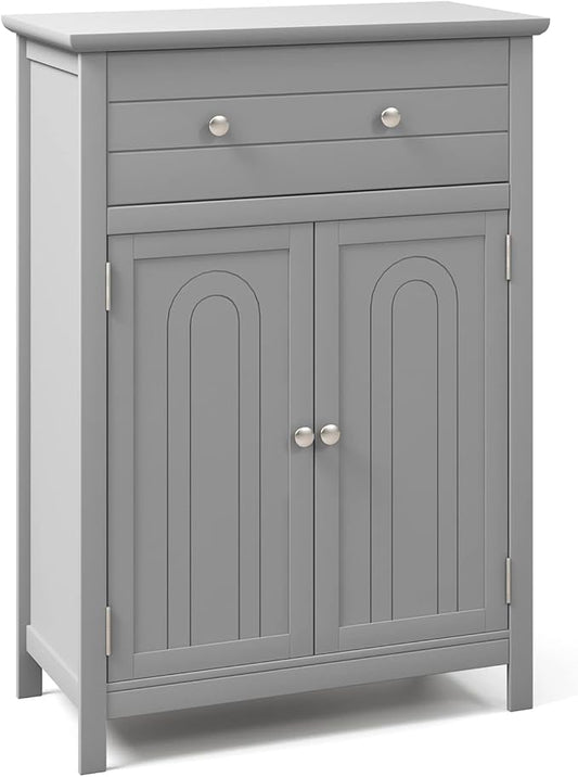 Giantex Bathroom Storage Cabinet with Drawer - Floor Cabinet with Doors, Adjustable Shelf, Storage Organizer for Entryway, Laundry Room, Kitchen, Living Room, Bedroom, Freestanding Cupboard (Gray)