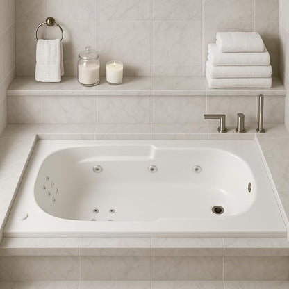 Carver Tubs - AR6032 - Modern Acrylic Fiberglass Whirlpool Tub Water Massage Bathtub, w/Heated Air 12 Jets - White Rectangle Contemporary Bath Tub - Deep Relaxing Soak - 60"L x 32"W x 18"H