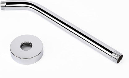 HarJue Shower Arm with Flange and Teflon Tape, Wall Mounted Shower Pipe 304 Stainless Steel Extension Arm for Fixed Shower Head & Handheld (12 Inches, Chrome)
