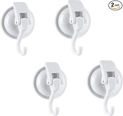 Extra Duty Suction Cup Hooks - Glass & Bathroom Robe Hooks, White (4 Pack)