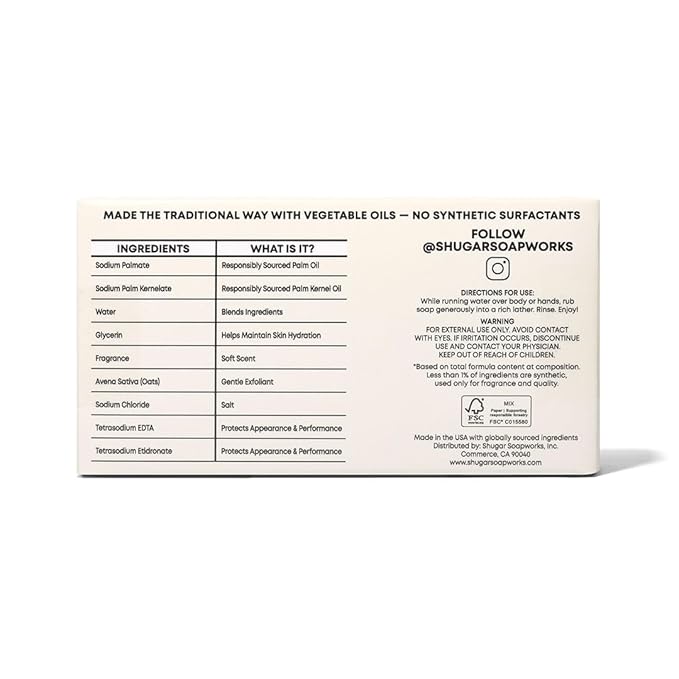 Shugar Soapworks Oatmeal & Eucalyptus 5 oz Beauty Bar Soap 8-Pack | Plant-Based Formula | Sulfate & Paraben Free | Moisturizing Gentle Cleanser for Sensitive Skin, Body & Hands