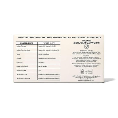 Shugar Soapworks Oatmeal & Eucalyptus 5 oz Beauty Bar Soap 8-Pack | Plant-Based Formula | Sulfate & Paraben Free | Moisturizing Gentle Cleanser for Sensitive Skin, Body & Hands