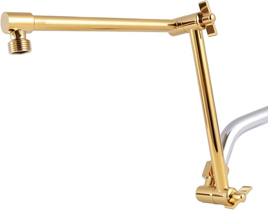 Shower Head Extension Arm, 16 Inch Solid Brass Adjustable Extender with Lock Joint, Height & Angle Adjustable Shower Arm for Rainfall or Fixed Shower Head, G1/2 Connector (Bright Gold)