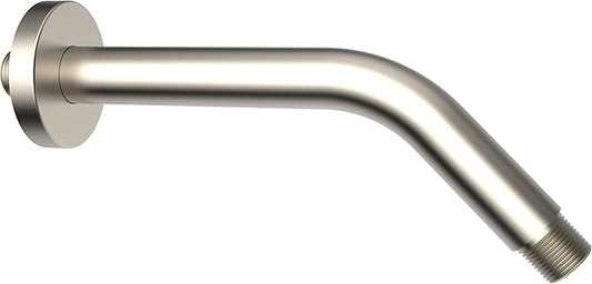 Aquaiaw Shower Arm and O-Ring Flange, 8 inch, Solid Brass, Round, Both Soldered 1/2 NPT Tapered Threads, PVD Brushed Nickel Wall Mount Shower Arm Extension with Escutcheon, for Rain Shower Max.12 inch