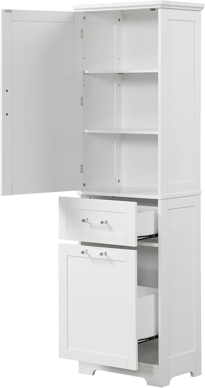 Favfurish 68" Tall Bathroom Storage Cabinet with Door and 2 Drawer,Modern Linen Cabinets w/Adjustable Shelf & Magnetic Door Stopper,Freestanding Organizer for Bath Room,Study,Office,Kitchen White