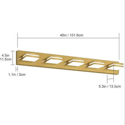 SineRise LED Modern Bathroom Vanity Light Fixtures (5-Light, 40-Inch), Brass Modern Acrylic Bathroom Wall Lighting Fixtures Over Mirror (Cool White 6000K)