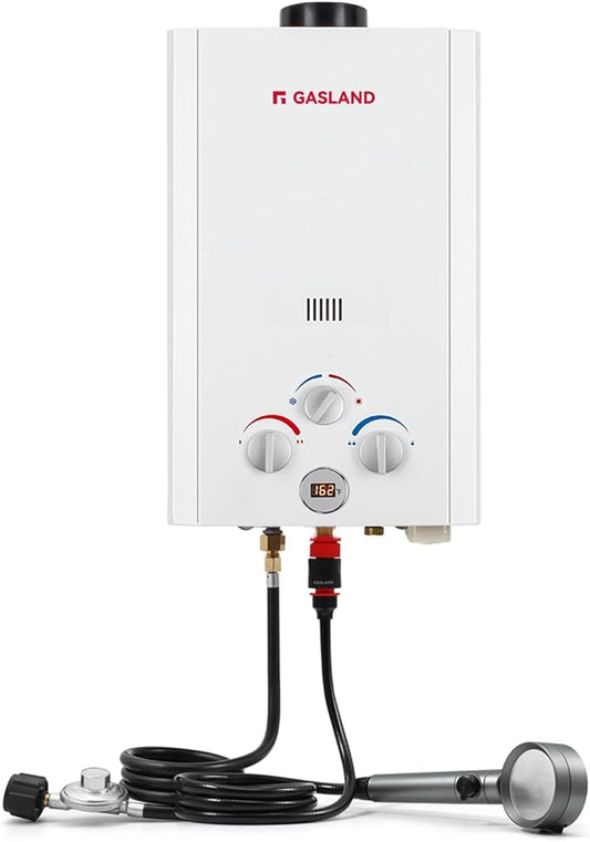 GASLAND BE264 Tankless Water Heater Propane 10L, 2.64GPM Outdoor Propane Shower for Camping & Off Grid, 68,000BTU, Digital Display, Overheating Protection, Easy Installation