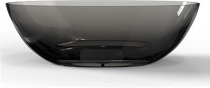 Stone Resin Freestanding Bathtub 71", Elegant Oval Shape Soaking Tub, Solid Surface Stand Alone Bathtub with Drain & Integrated Slotted Overflow Transparent Grey AMFS303-1800 Grey
