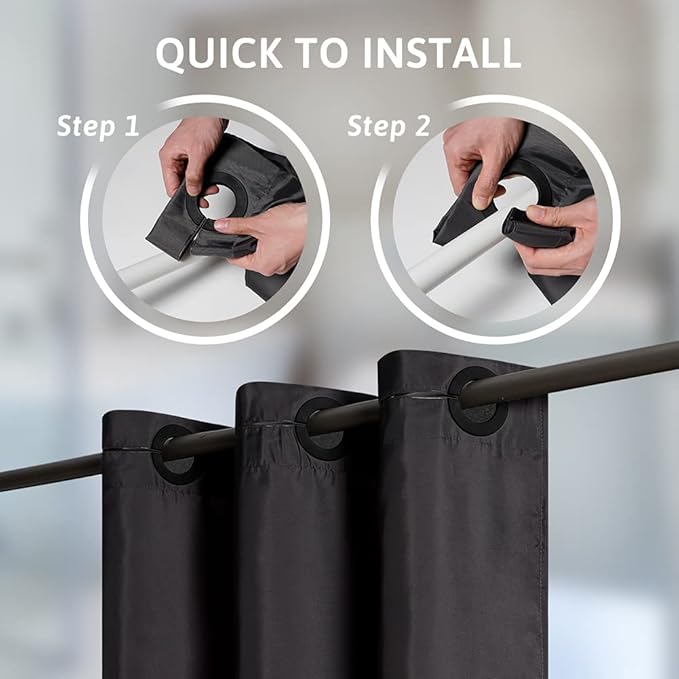 Furlinic No Hook Extra Long Shower Curtain 96 Length,Polyester Cloth Fabric Bathroom Curtain with 10 Built-in Grommets,Waterproof & Machine Washable,78 x 96 Inch
