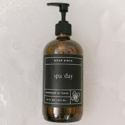 River Birch Spa Day Scented Natural Hand Soap - Handmade Soap - Moisturizing Hand Wash with Amber Glass Dispenser - Luxury Scented Hydrating Hand Soap - Vegan and Non-Toxic - 16 Fl Oz