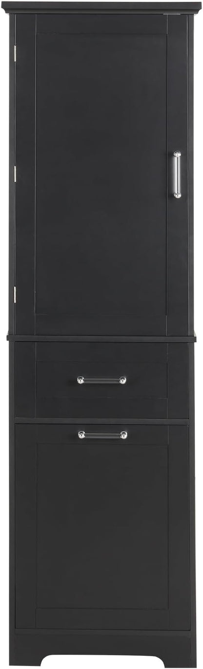 Favfurish 68" Tall Bathroom Storage Cabinet with Door and 2 Drawer,Modern Linen Cabinets w/Adjustable Shelf & Magnetic Door Stopper,Freestanding Organizer for Bath Room,Study,Office,Kitchen Black