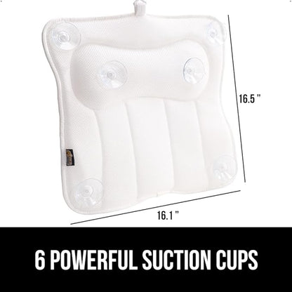 GORILLA GRIP Bath Pillow for Tub with Powerful Suction Cups, Headrest Pillows for Neck and Back Support, Machine Wash, Bathtub and Hot Tub Accessories, Relaxing Spa Gift Essentials for Women, White