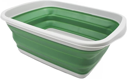 SAMMART 10L (2.6 Gallons) Collapsible Tub - Foldable Dish Tub - Portable Washing Basin - Space Saving Plastic Washtub (Grey/Dark Sea Green, 1)