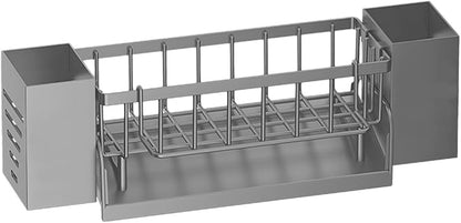 Kitchen Sink Caddy Organizer, Sponge Holder for Kitchen Sink with Drain Tray, 3 Compartments Utensil Drying Rack, Kitchen Utensils Holder with Towel Bar, Kitchen Countertop Organizers
