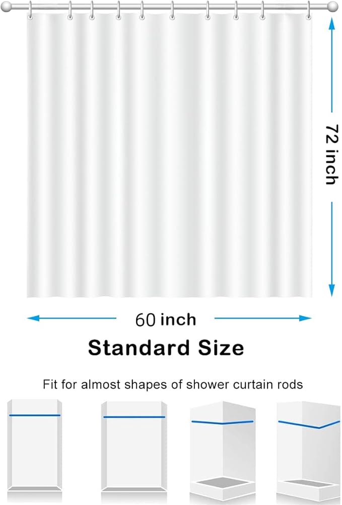 Black Plastic Shower Curtain Liner 60W x 72H Inches,PEVA Shower Liner for Bathtubs Waterproof Bathroom Curtain with Weighted Stones