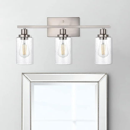 Bathroom Light Fixtures 3-Lights Seeded Glass in Brushed Nickel Finish, 23.6-Inches Vanity Lighting Bath Wall Mount Lamp for Kitchen Living Room Workshop
