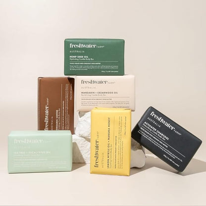 Freshwater Farm Australia Natural Soap Bar- Tea Tree + Eucalyptus Oil| 7oz x 8 Pack.Castile Bar Soap, Soap Bar, Natural Bar Soap, Body Soap Bars With Essential Oil For Sensitive Skin