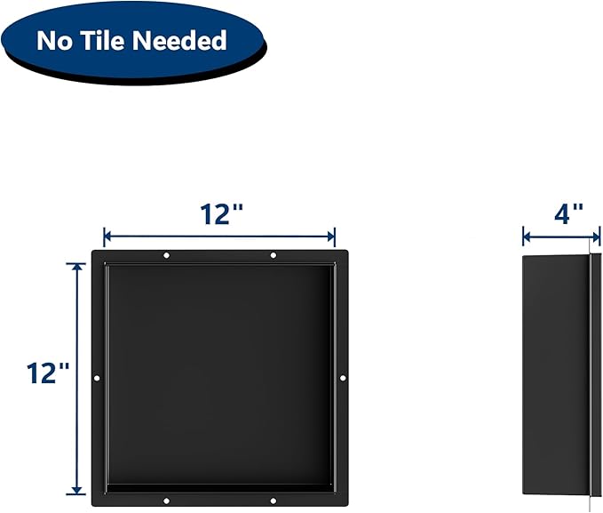Stainless Steel Shower Niche 12" X 12", No Tile Needed Wall Niche Shower, Recessed Shower Shelf for Bathroom Storage, Matte Black