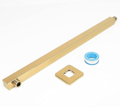 HarJue Shower Arm, Rain Shower Head Extension Extender, With Flange and Teflon Tape, Made of Thicken Stainless Steel for Bathroom Rainfall Shower (20 Inch, Chrome Gold）