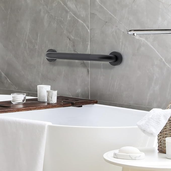 Grab Bars for Shower, 1 Pack 20-Inch Anti Slip Shower Handles for Elderly, Safety Shower Grab Bar, Stainless Steel Handicap Grab Bars for Bathroom (Black 1" Diameter)