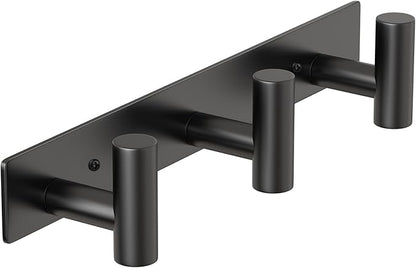 PMMASTO Coat Rack Wall Mounted, 3 "T Shaped Wall Hooks for Hanging, Heavy Duty Stainless Steel Coat Hook Rail for Hat Towel Robes in Bathroom Kitchen Mudroom Entryway (Black, 1PC)
