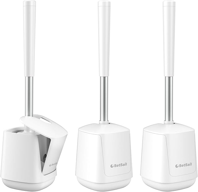 SetSail Toilet Brush and holder 3 Pack Toilet Bowl Brush and Holder Toilet Cleaner Brush with Nylon Bristles Ventilated Toilet Brushes for Bathroom with Holder for Toilet Scrubber Cleaning, Pure White