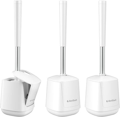 SetSail Toilet Brush and holder 3 Pack Toilet Bowl Brush and Holder Toilet Cleaner Brush with Nylon Bristles Ventilated Toilet Brushes for Bathroom with Holder for Toilet Scrubber Cleaning, Pure White